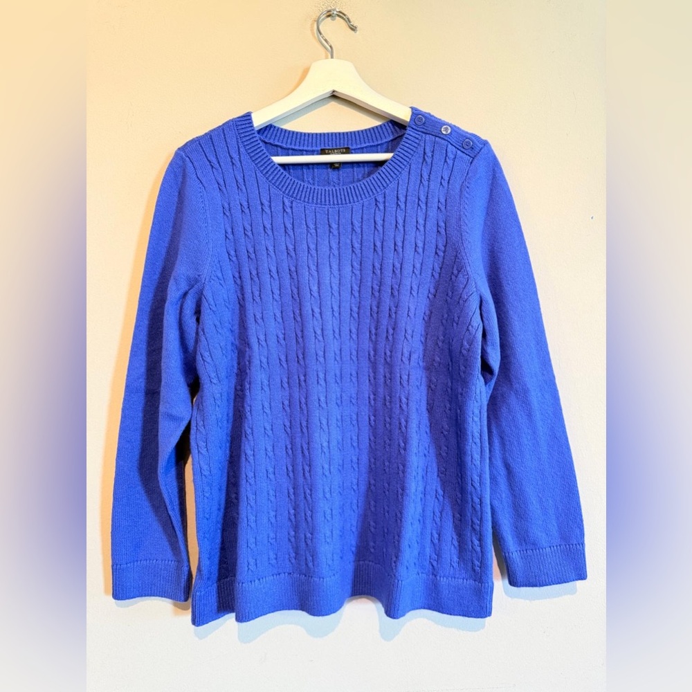 NWT TALBOTS SOFT CABLE KNIT CREWNECK SWEATER WOMEN PLUS IVORY 2Xp Blue Pullover
